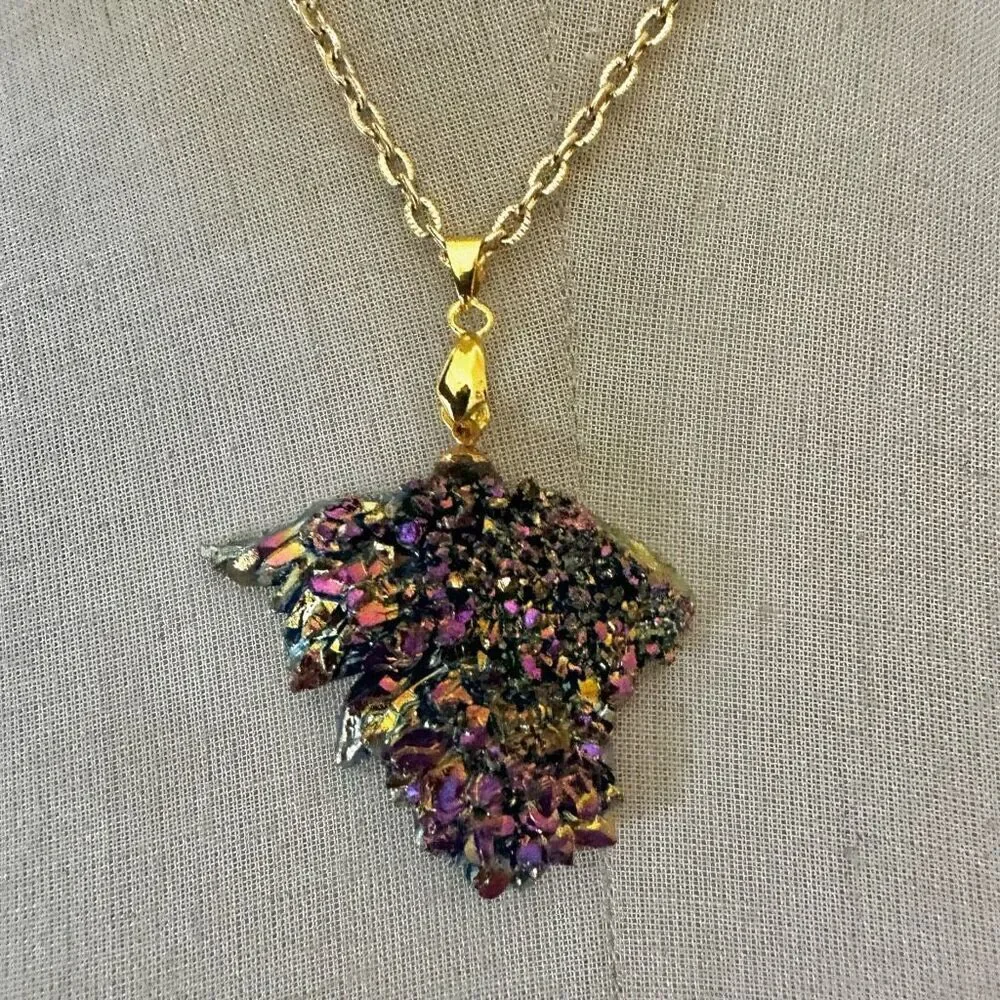 Rainbow Titanium Druzy Crystal Pendant Necklace